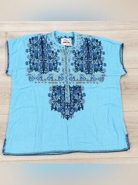 Johnny Was Light Blue Embroidered Tunic